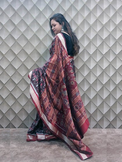 CHOCLATE BROWN SAMBALPURI PATA SAREE